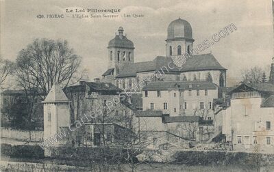 Carte postale ancienne L'Eglise Saint-Sauveur - Les Quais — Figeac (Lot)