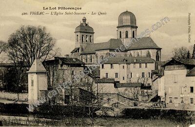 Carte postale ancienne L'Eglise Saint-Sauveur - Les Quais — Figeac (Lot)