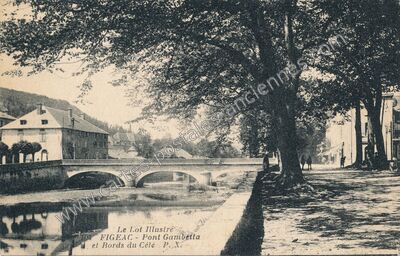 Carte postale ancienne Pont Gambetta et Bords du Célé — Figeac (Lot)