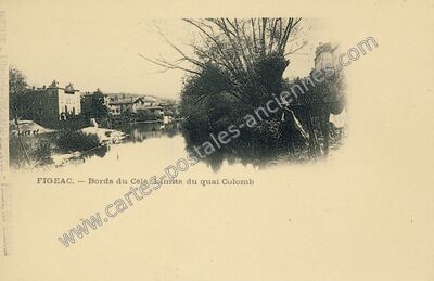 Carte postale ancienne Bords du Célé. Limite du quai Colomb — Figeac (Lot)