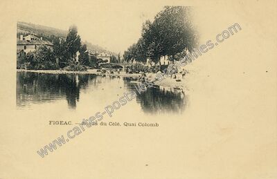 Carte postale ancienne Bords du Célé. Quai Colomb — Figeac (Lot)