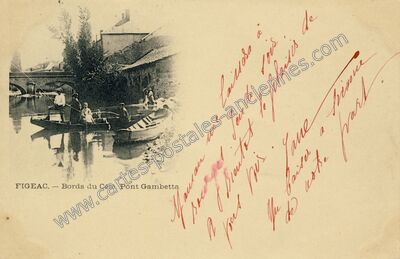 Carte postale ancienne Bords du Célé. Pont Gambetta — Figeac (Lot)