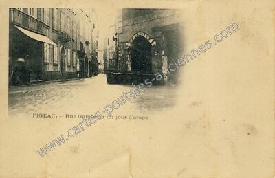 Carte postale ancienne Rue Gambetta un jour d'orage — Figeac (Lot)