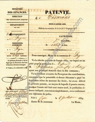 Carte postale ancienne PATENTE. de Cisserand — Figeac (Lot)
