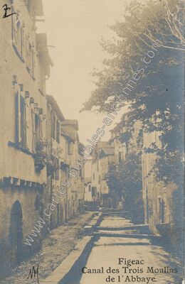 Carte postale ancienne Canal des Trois Moulins de l'Abbaye — Figeac (Lot)