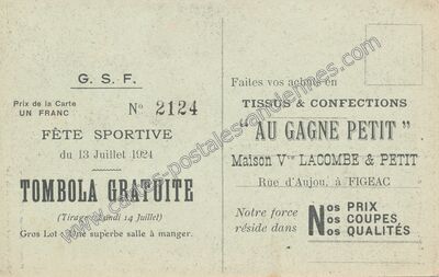 Carte postale ancienne Fête Sportive et Tombola Gratuite — Figeac (Lot)