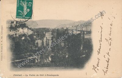 Carte postale ancienne La Vallée du Célé à Prentegarde — Figeac (Lot)