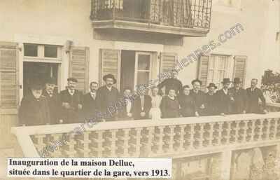 Carte postale ancienne Inauguration de la maison Delluc, située dans le quartier de la gare — Figeac (Lot)