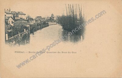 Carte postale ancienne Bords du Célé. Quartier du Pont du Gua — Figeac (Lot)