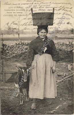 Carte postale ancienne Caussetière revenant de traire les brebis — Gramat (Lot)