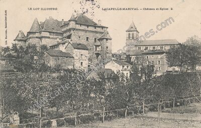 Carte postale ancienne Château et Eglise — Lacapelle-Marival (Lot)