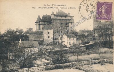Carte postale ancienne Le Lot Pittoresque - Château et l'Église — Lacapelle-Marival (Lot)