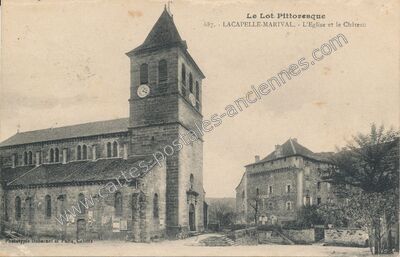 Carte postale ancienne L'Eglise et le Château — Lacapelle-Marival (Lot)