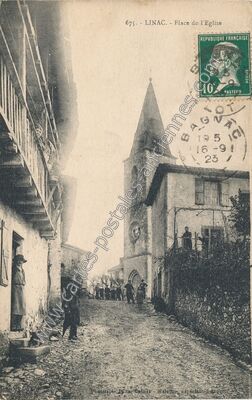 Carte postale ancienne Place de l'Eglise — Linac (Lot)