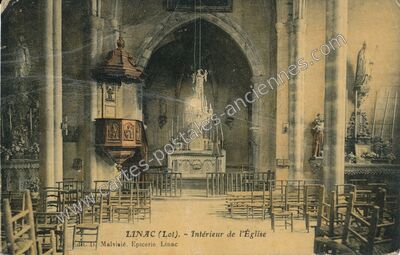 Carte postale ancienne Intérieur de l'Église — Linac (Lot)