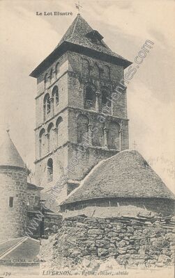 Carte postale ancienne Église, clocher, abside — Livernon (Lot)