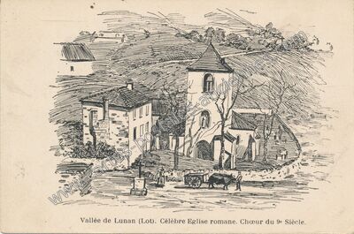 Carte postale ancienne Vallée de Lunan. Célèbre Eglise romane. Chœur du 9e Siècle — Lunan (Lot)