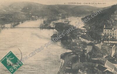 Carte postale ancienne Crue du Lot 25 Mars 1912 — Luzech (Lot)