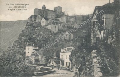 Carte postale ancienne L'Eglise et le Château — Montbrun (Lot)