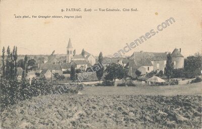 Carte postale ancienne Vue Générale. Côté Sud — Payrac (Lot)