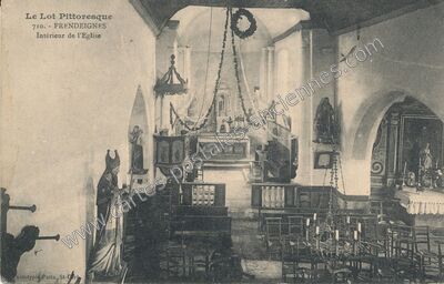 Carte postale ancienne Intérieur de l'Eglise — Prendeignes (Lot)