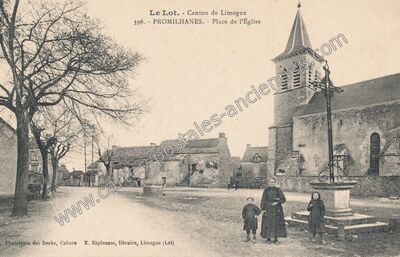 Carte postale ancienne Place de l'Église — Promilhanes (Lot)