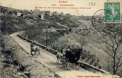 Carte postale ancienne Le Service des Courriers sur la Cote de l'Hospitalet — Rocamadour (Lot)