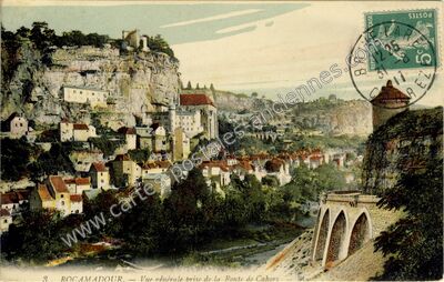 Carte postale ancienne Vue générale prise de la Route de Cahors — Rocamadour (Lot)