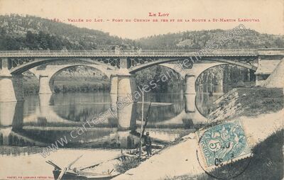 Carte postale ancienne Vallée du Lot. - Pont du chemin de fer et de la route — Saint-Martin-Labouval (Lot)