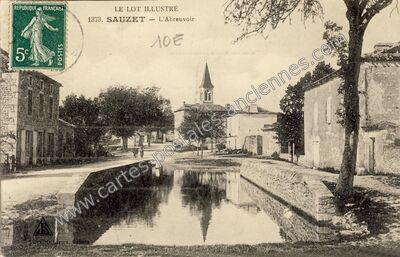 Carte postale ancienne L'Abreuvoir — Sauzet (Lot)