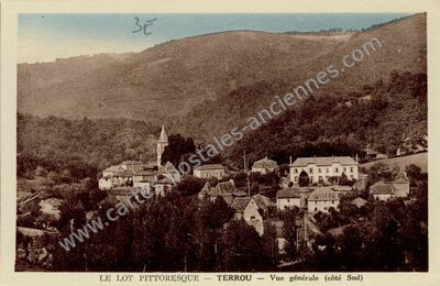 Carte postale ancienne Le Lot pittoresque — Vue générale (côté Sud) — Terrou (Lot)