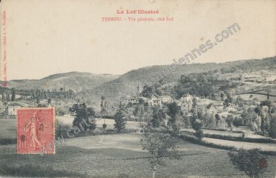 Carte postale ancienne Vue générale, côté Sud — Terrou (Lot)