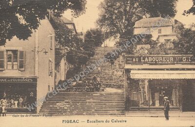 Carte postale ancienne Escaliers du Calvaire — Figeac (Lot)