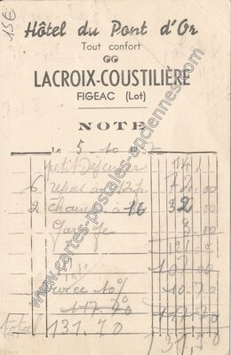 Carte postale ancienne Hôtel du Pont d'Or, LACROIX-COUSTILIÈRE — Figeac (Lot)