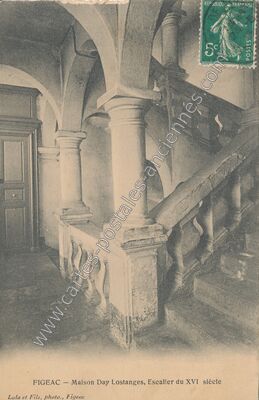 Carte postale ancienne Maison Day Lostanges, Escalier du XVI siècle — Figeac (Lot)