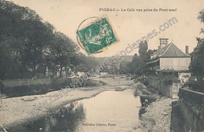Carte postale ancienne Le Célé vue prise du Pont neuf — Figeac (Lot)