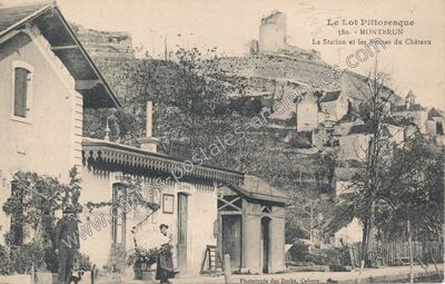 Carte postale ancienne La Station et les Ruines du Château — Montbrun (Lot)
