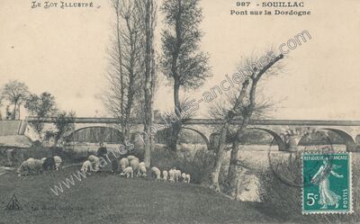 Carte postale ancienne Pont sur la Dordogne — Souillac (Lot)