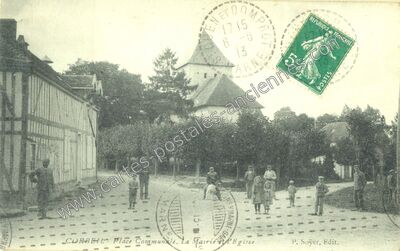 Carte postale ancienne Place Communale. La Mairie et l'Eglise — Corbeil (Marne)