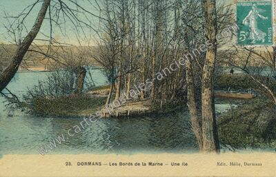 Carte postale ancienne Les Bords de la Marne — Une Ile — Dormans (Marne)