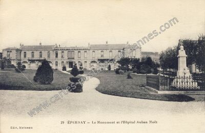 Carte postale ancienne Le Monument et l'Hôpital Auban Moët — Épernay (Marne)