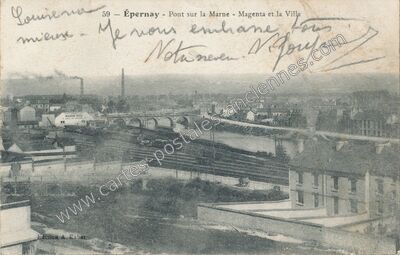 Carte postale ancienne Pont sur la Marne - Magenta et la Villa — Épernay (Marne)