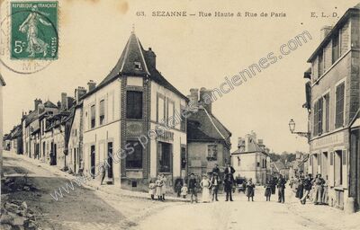 Carte postale ancienne Rue Haute & Rue de Paris — Sézanne (Marne)