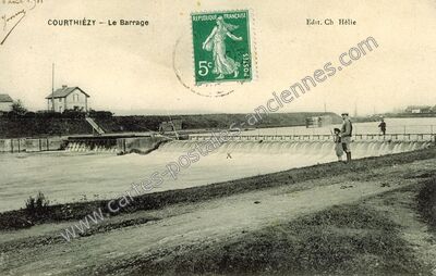 Carte postale ancienne Le Barrage — Courthiézy (Marne)
