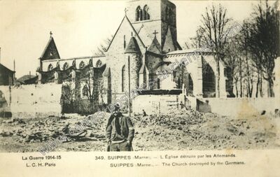 Carte postale ancienne L'Église détruite par les Allemands — Suippes (Marne)