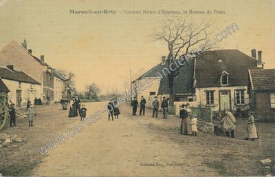 Carte postale ancienne Grande Route d'Epernay, le Bureau de Poste — Mareuil-en-Brie (Marne)