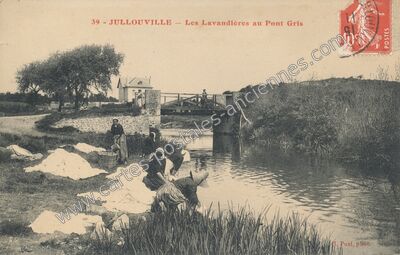 Carte postale ancienne Les Lavandières au Pont Gris — Jullouville (Manche)