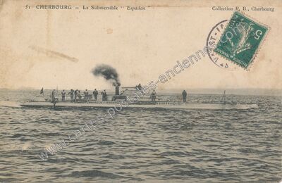 Carte postale ancienne Le Submersible "Espadon — Cherbourg (Manche)