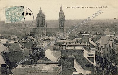 Carte postale ancienne Vue générale (côté Sud) — Coutances (Manche)