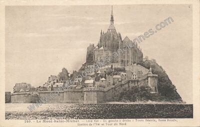 Carte postale ancienne Côté Est - De gauche à droite : Tours Béatrix, Basse Boucle — Le Mont-Saint-Michel (Manche)